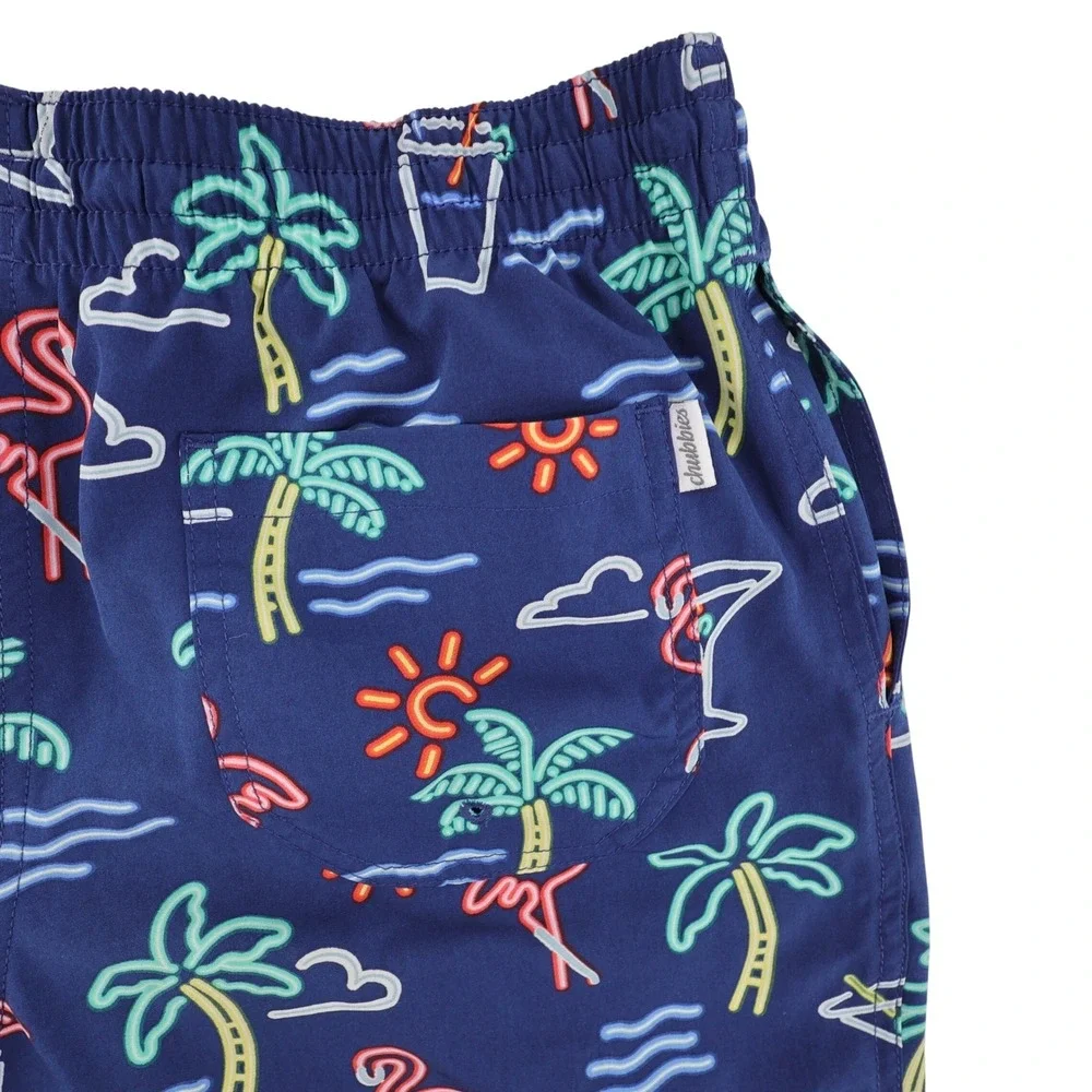 Chubbies Neon Flamingo‎ Palm Tree Swim Trunks Mesh Liner Blue Mens Medium M